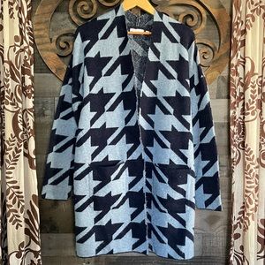 Cardigan Sweater Long Blue North Style Warm Soft Cozy Aztec Duster